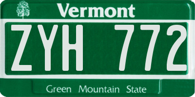 VT license plate ZYH772