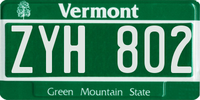 VT license plate ZYH802