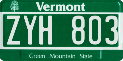 VT license plate ZYH803