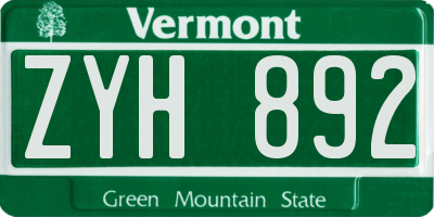 VT license plate ZYH892