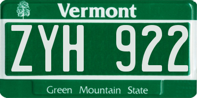 VT license plate ZYH922