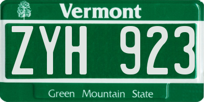 VT license plate ZYH923