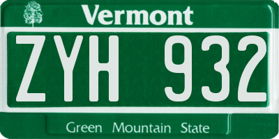 VT license plate ZYH932