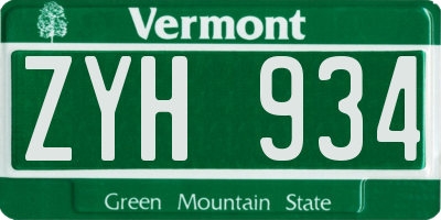 VT license plate ZYH934