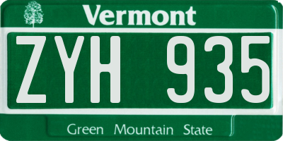 VT license plate ZYH935