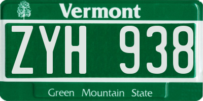 VT license plate ZYH938