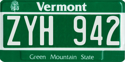 VT license plate ZYH942