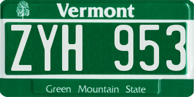 VT license plate ZYH953