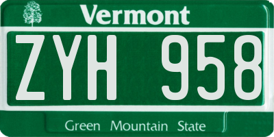 VT license plate ZYH958