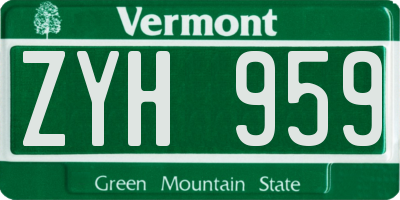 VT license plate ZYH959