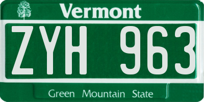 VT license plate ZYH963