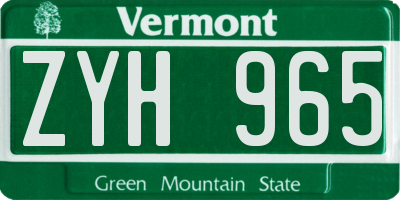 VT license plate ZYH965