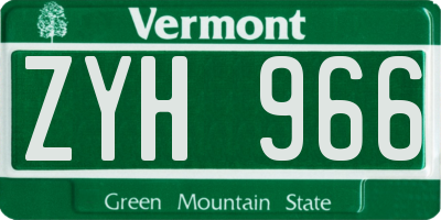 VT license plate ZYH966