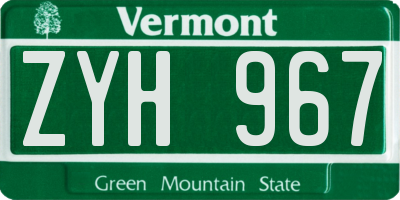 VT license plate ZYH967