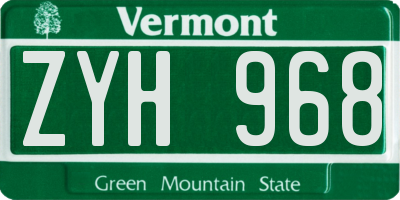 VT license plate ZYH968