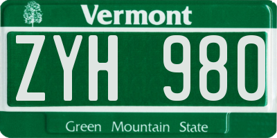 VT license plate ZYH980