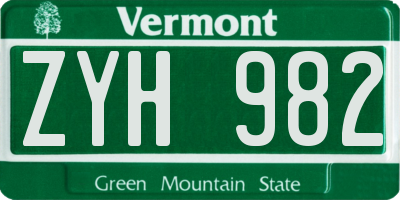VT license plate ZYH982