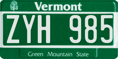 VT license plate ZYH985