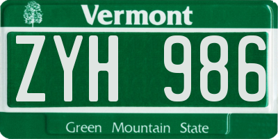VT license plate ZYH986