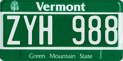 VT license plate ZYH988