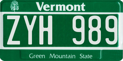 VT license plate ZYH989