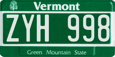 VT license plate ZYH998