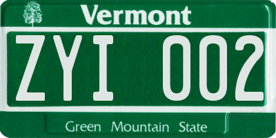 VT license plate ZYI002