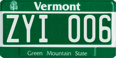VT license plate ZYI006