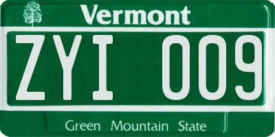 VT license plate ZYI009