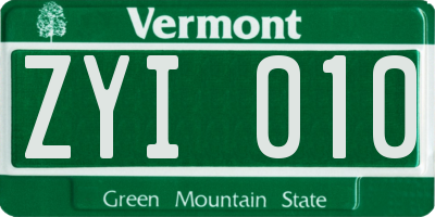 VT license plate ZYI010