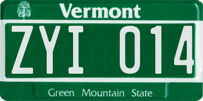VT license plate ZYI014