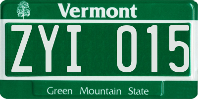 VT license plate ZYI015