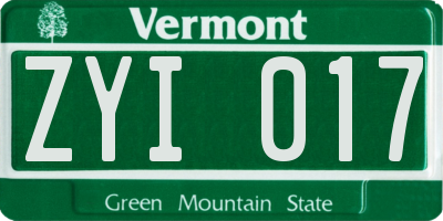 VT license plate ZYI017