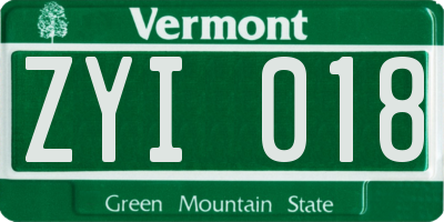 VT license plate ZYI018