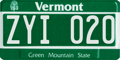 VT license plate ZYI020