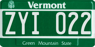 VT license plate ZYI022
