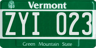 VT license plate ZYI023