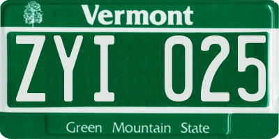 VT license plate ZYI025