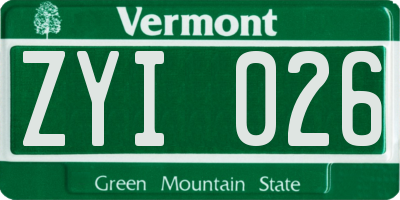 VT license plate ZYI026