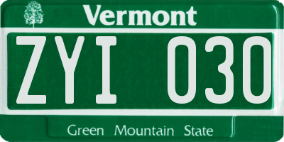 VT license plate ZYI030