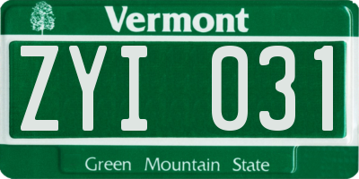 VT license plate ZYI031
