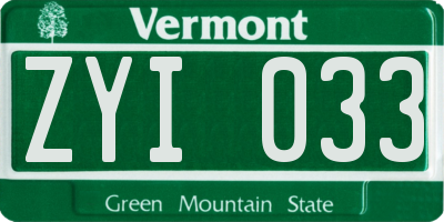 VT license plate ZYI033