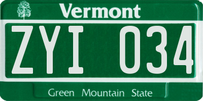 VT license plate ZYI034