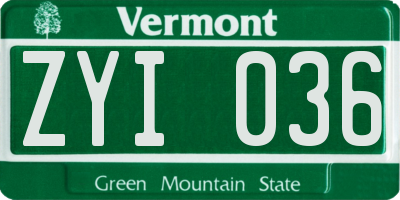 VT license plate ZYI036