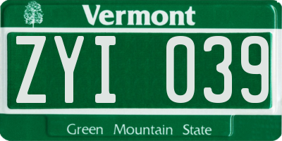 VT license plate ZYI039
