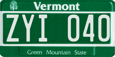 VT license plate ZYI040