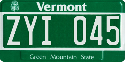 VT license plate ZYI045