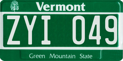VT license plate ZYI049