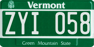 VT license plate ZYI058