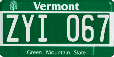 VT license plate ZYI067